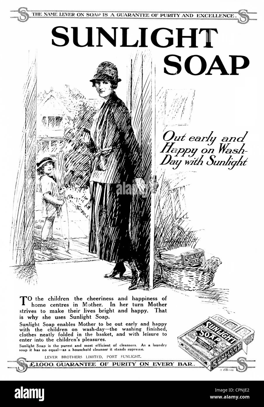 1920s 'Homes & Gardens' magazine advertisement for 'Sunlight Soap' - UK. Stock Photo