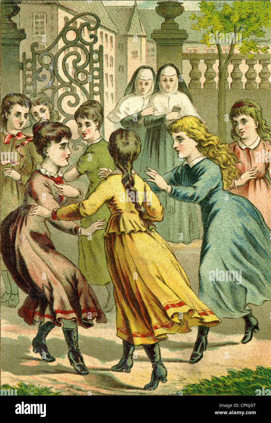 pedagogy, girls' boarding school, convent school, boarding school life, book illustration, Germany, 1886, Additional-Rights-Clearences-Not Available Stock Photo
