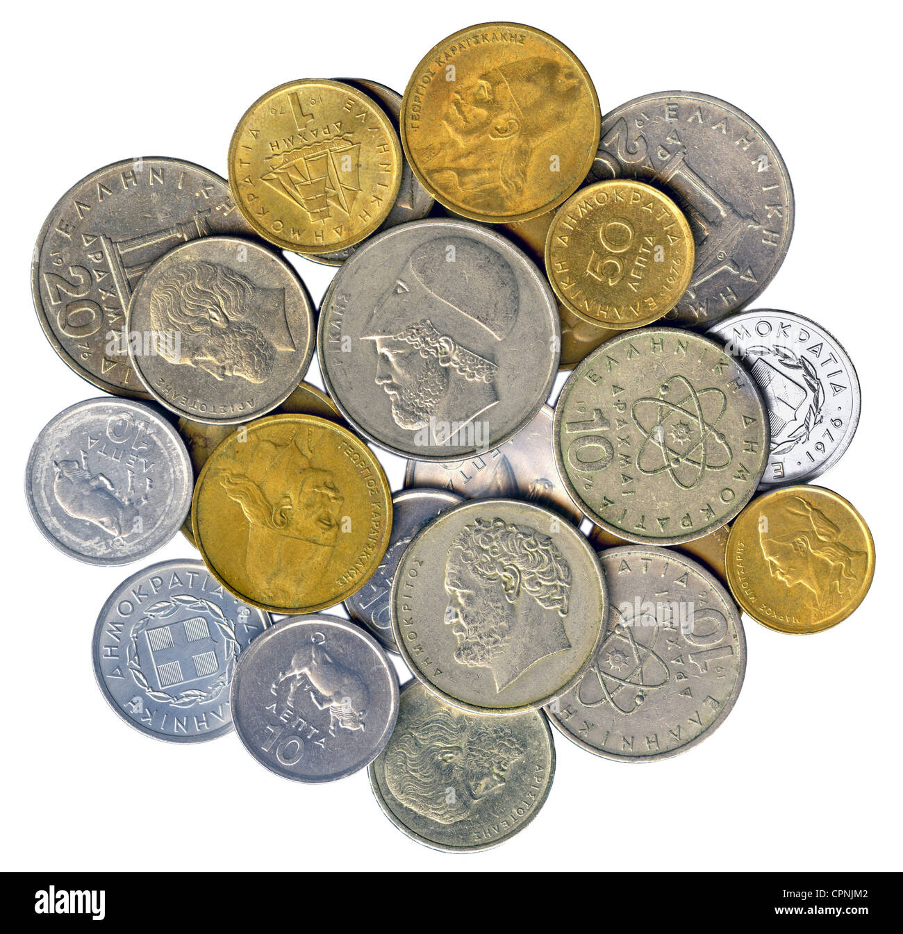money / finances,coins,Greek coins,from 20 Lepta,(right)up to 10 and 20 drachma,gold coin,(left),one drachma is equal to 100 Lepta,illustrated: King George I,(Greek King 1863 - 1913),contemporary embossing on paper,Greece,1874,1875,currency,currencies,valuta,means of payment,economy,monarchy,monarchies,kingdom,realm,kingdoms,clipping,cut out,cut-out,cut-outs,19th century,finances,hard cash,coined money,small change,silver,gold,silver coins,Lepton,Greek,Grecian,gold coin,gold coins,drachma,drachm,dram,historic,histor,Additional-Rights-Clearences-Not Available Stock Photo