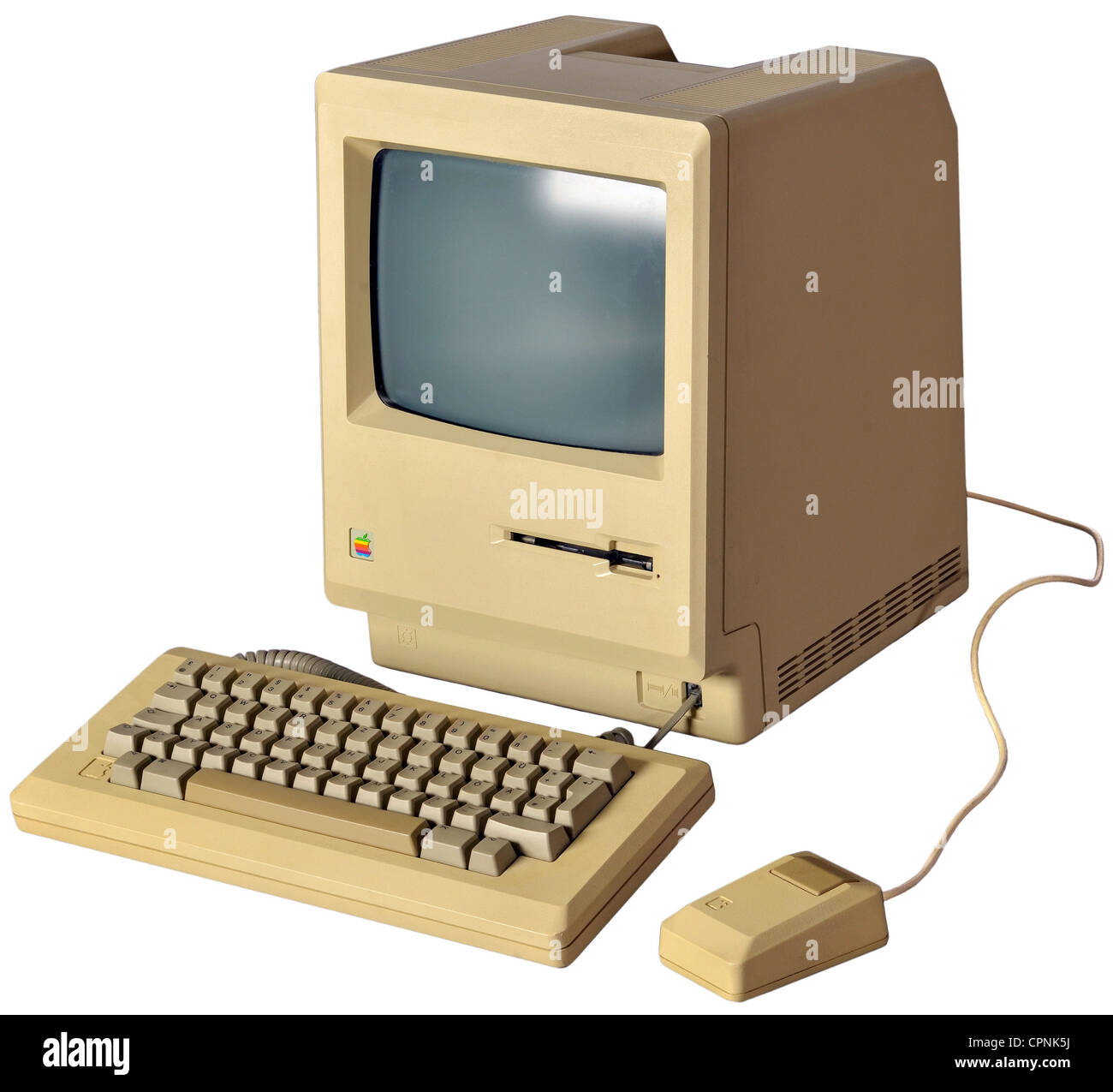 computing / electronics,computer,Apple Macintosh Plus,personal computer,1 MB RAM,8 MHz,with integrated s/w-Monitor and 3.5-inch floppy disk drive,keyboard,mouse,original price 1986: 2.600 dollar,produced until October 1990,follow-up model of the legendary Mac,USA,1986,design classics,design,history of computer,1980s,80s,clipping,cut out,cut-out,cut-outs,invention,inventions,EDP,IT,megabyte,megabytes,keyboards,computer mouse,clicker,mice,mouses,electronic data processing,technics,technologies,electronic brain,electronic data,Additional-Rights-Clearences-Not Available Stock Photo
