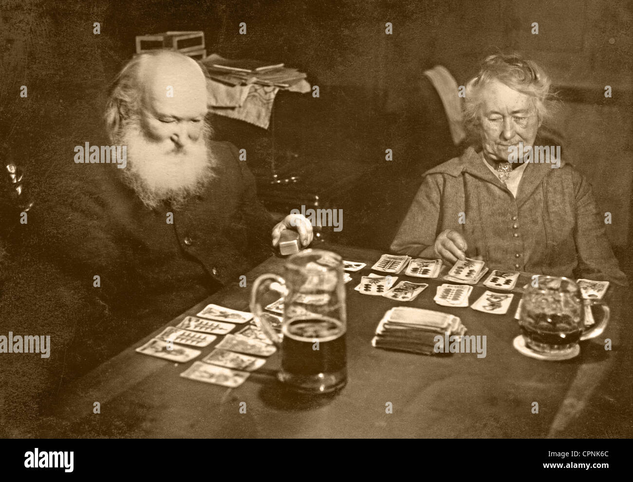 game, card game, married couple during cartomancy, Germany, circa 1924, Additional-Rights-Clearences-Not Available Stock Photo
