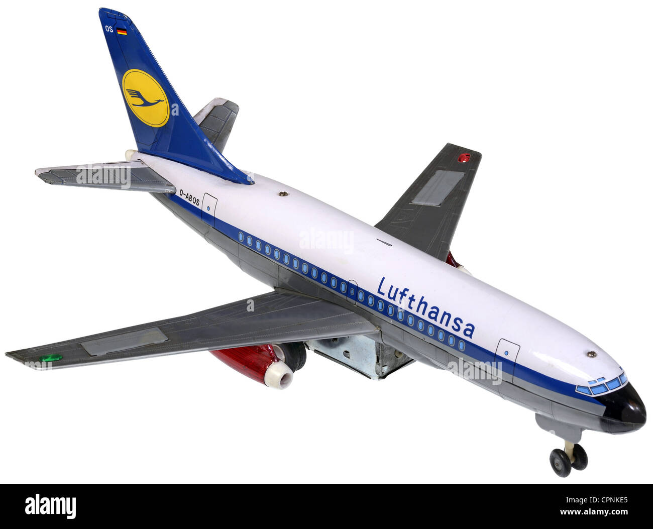 toys, model aircraft, Lufthansa, Boeing 737-100, producer: Modern Toys, Japan, circa 1969, model plane, model aircraft, model planes, tin toys, tin toy, Made in Japan, passenger planes, passenger plane, airliner, aeroplane, airplane, plane, airplanes, aeroplanes, planes, toys, playthings, toy, plaything, mockup, mockups, clipping, cut out, cut-out, cut-outs, still, 1960s, 60s, crane, cranes, crane concern, crane airline, airline, airline company, airlines, aerial vehicles, aerial vehicle, object, objects, historic, historical, 1970s, 20th century, Additional-Rights-Clearences-Not Available Stock Photo