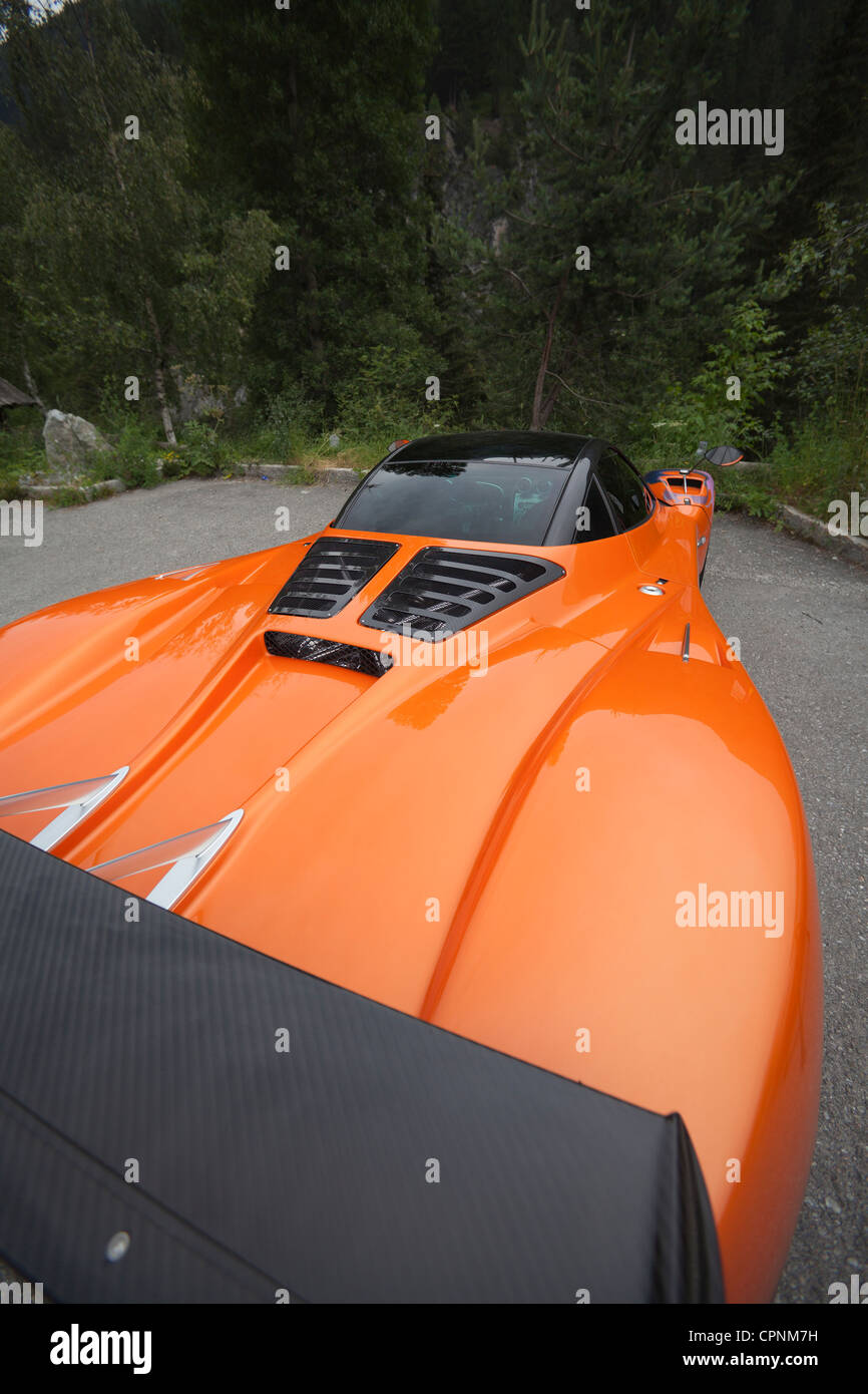 Pagani Zonda F Roadster Batman Sports Car Stelvio Pass Italy Stock pagani-zonda-f-roadster-batman-sports-car-stelvio-pass-italy-stock