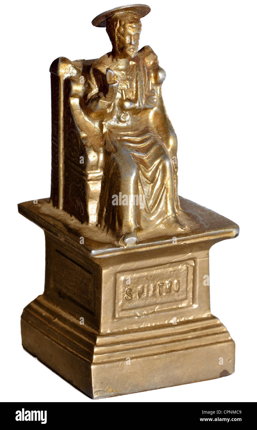 Peter (Simon bar Jona), + circa 64 AD, full length, St Peter statue out of the St. Peter's Basilica, small souvenir from Rome, Italy, circa 1958, Stock Photo
