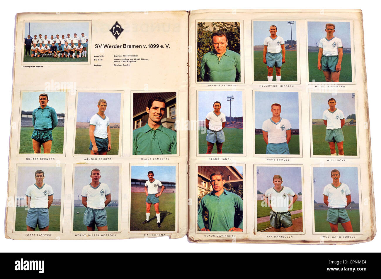 sports, football, team, national league, SV Werder Bremen v. 1899 e.V., football scrapbook, Bundesliga season 1965/66 with Horst Dieter Hoettges, Germany, 1965, Additional-Rights-Clearences-Not Available Stock Photo