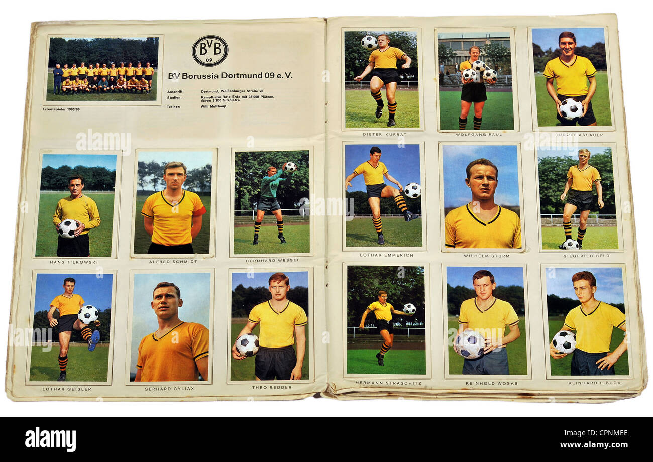 sports, football, team, BV Borussia Dortmund 09 e.V., Bundesliga season 1965/66 with Hans Tilkowski, Theo Redder, Dieter Kurrat, Rudolf Assauer, Lothar Emmerich, Siegfried Held, Reinhard Libuda, Germany, 1965, Additional-Rights-Clearences-Not Available Stock Photo