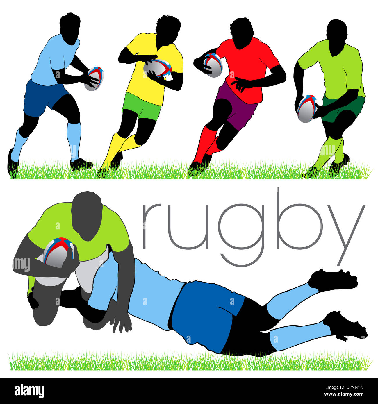 Rugby silhouettes set Stock Photo
