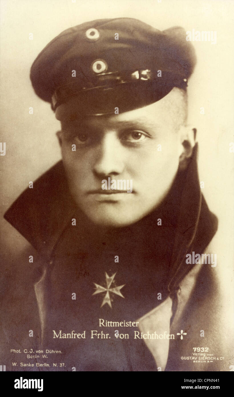 Richthofen, Manfred von, 2.5.1892 - 21.4.1918, German aviator, fighter pilot in the first world war, portrait, postcard, Germany, 1918, Stock Photo
