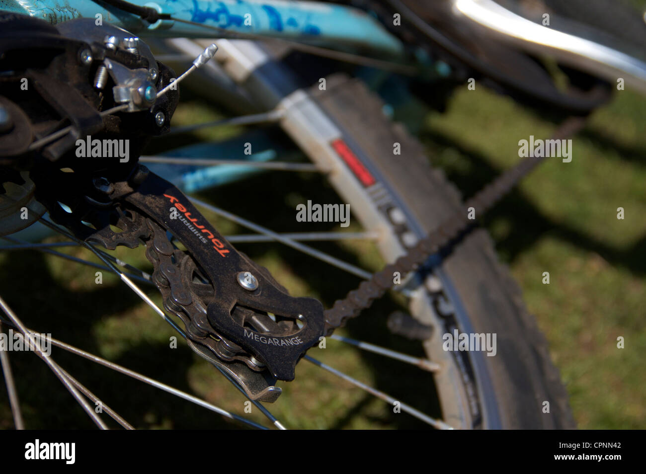 Bike chain and derailleur Stock Photo Alamy