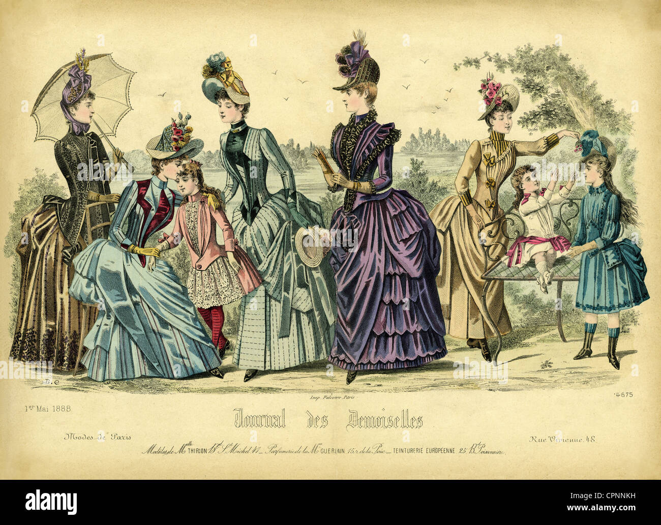 fashion, Paris fashion, women and children, out of the fashion magazine "Journal des Demoiselles", France, 1888, Additional-Rights-Clearences-Not Available Stock Photo