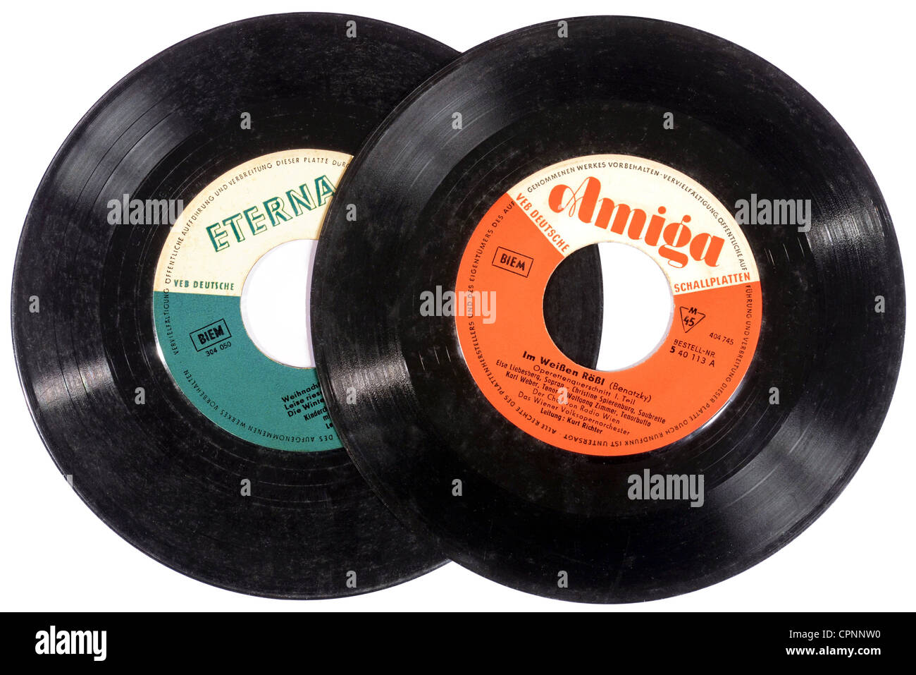 music, two records, record label Eterna, VEB Deutsche Schallplatten, Amiga,  "Im Weissen Roessl", single, vinyl, slightly damaged, East-Germany, circa  1960, Additional-Rights-Clearences-Not Available Stock Photo - Alamy