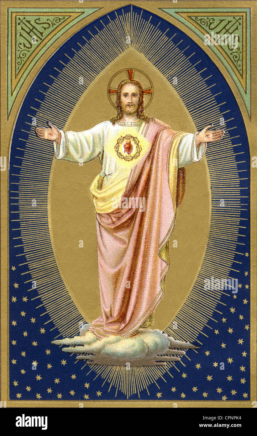 religion, Christianity, Jesus Christ, as Saviour, religious portrayal out of an old Christian calendar, Germany, 1908, Additional-Rights-Clearences-Not Available Stock Photo