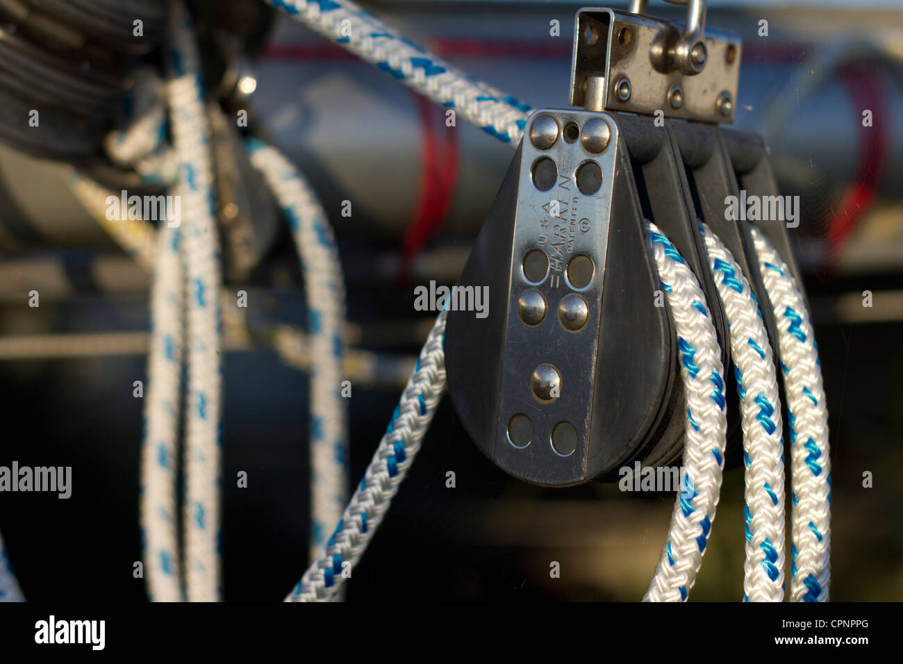 Sheets and rigging on a sail boat Stock Photo Alamy