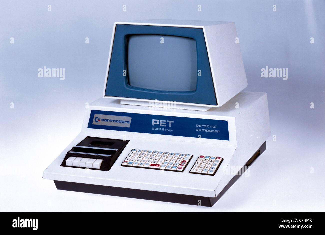 computing / electronics,computer,first complete personal computer of the world,Commodore PET 2001,built-in datasette as bulk storage,version name PET standing for Personal Electronic Transactor,USA,1977,memory,data storage,processor 6502,1 megahertz,keyboard,keyboards,integrated monitor,black-white,home computer,invention personal computer,history of computer,70s,W.M.Weber collection,EDP,IT,hardware,compact unit,compact,studio shot,still,object,objects,data handling,data processings,automatic data processing,electronic data proc,Additional-Rights-Clearences-Not Available Stock Photo