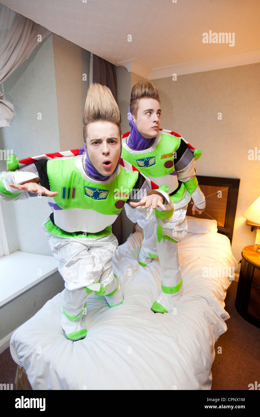 Jedward in fancy dress costumes at Buzz from Disney's Toy Story Stock Photo