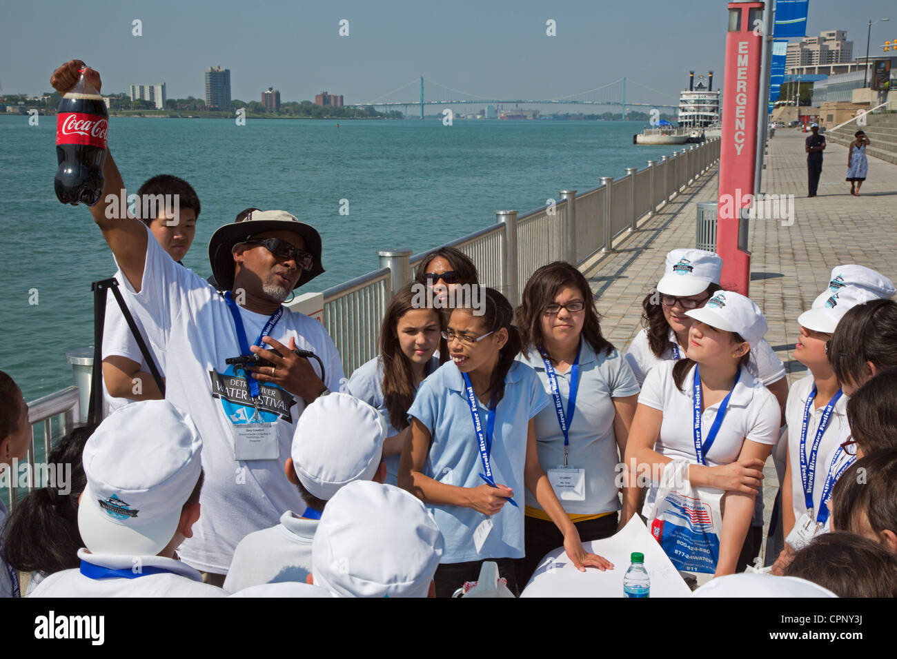 Sixth-grade students learn about water quality at the Detroit River Water Festival Stock Photo