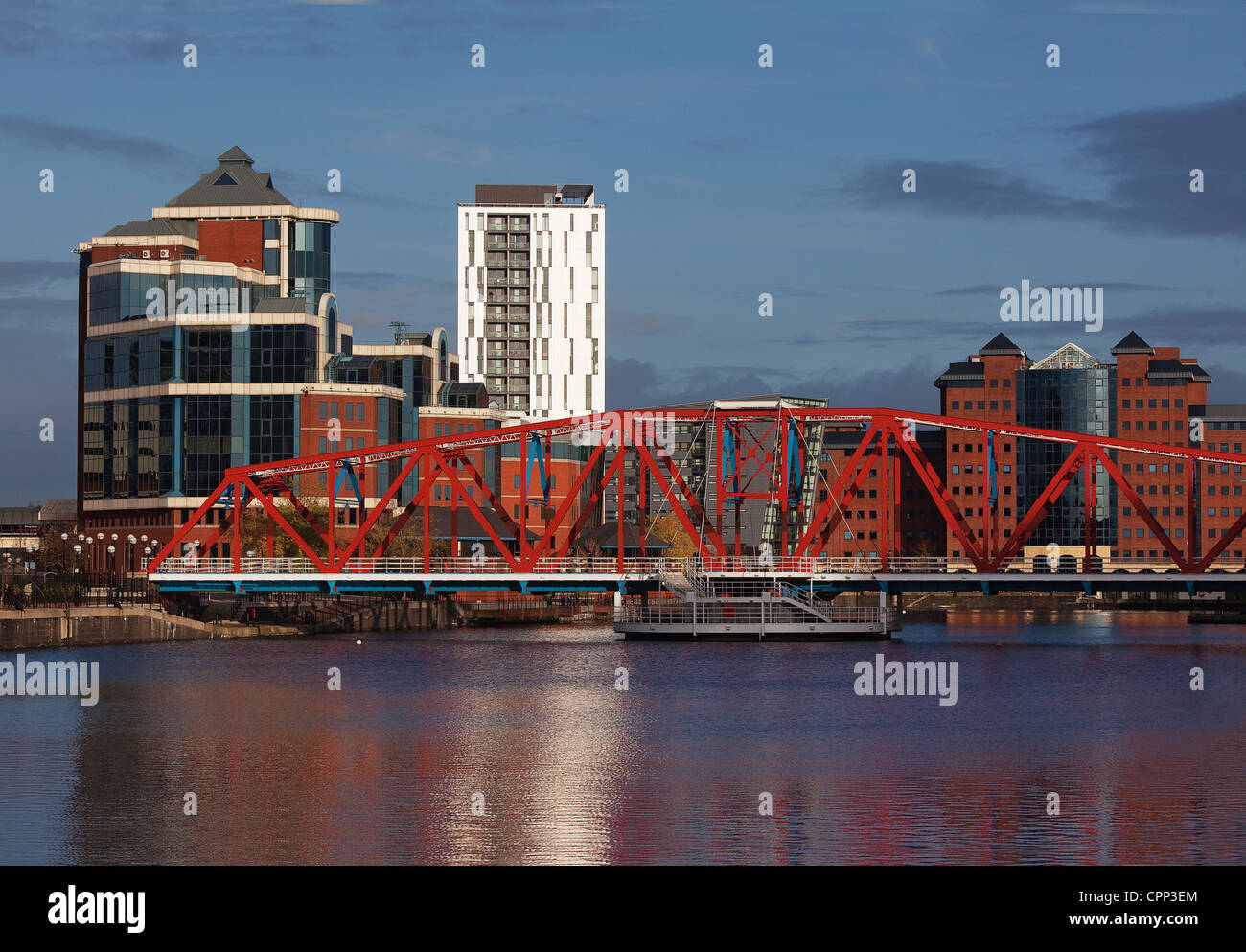Detroit bridge over Erie and Huron Basin in Salford Quays Stock Photo