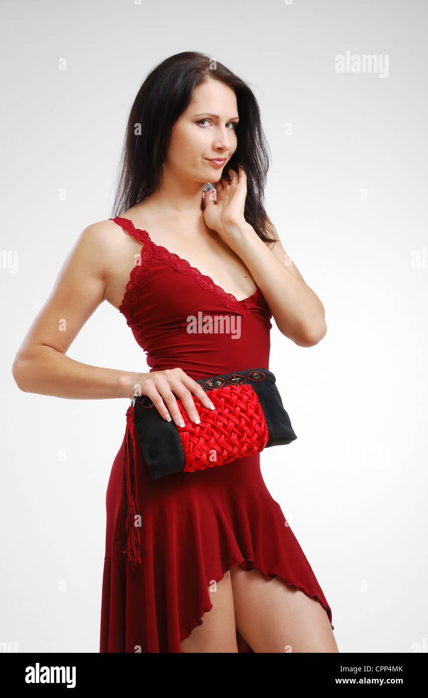 Pretty woman with a handbag Stock Photo