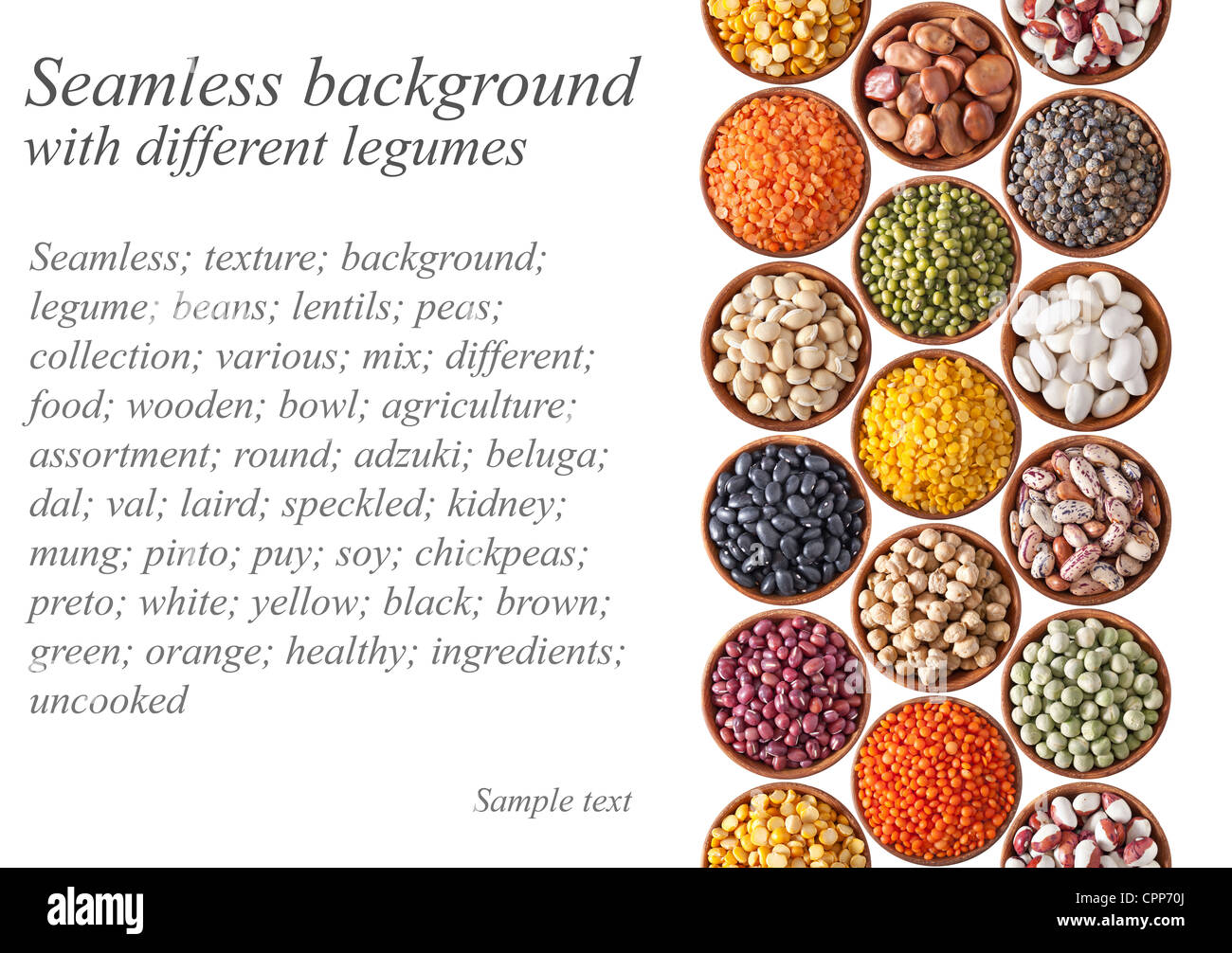 Seamless texture with legumes on white background Stock Photo