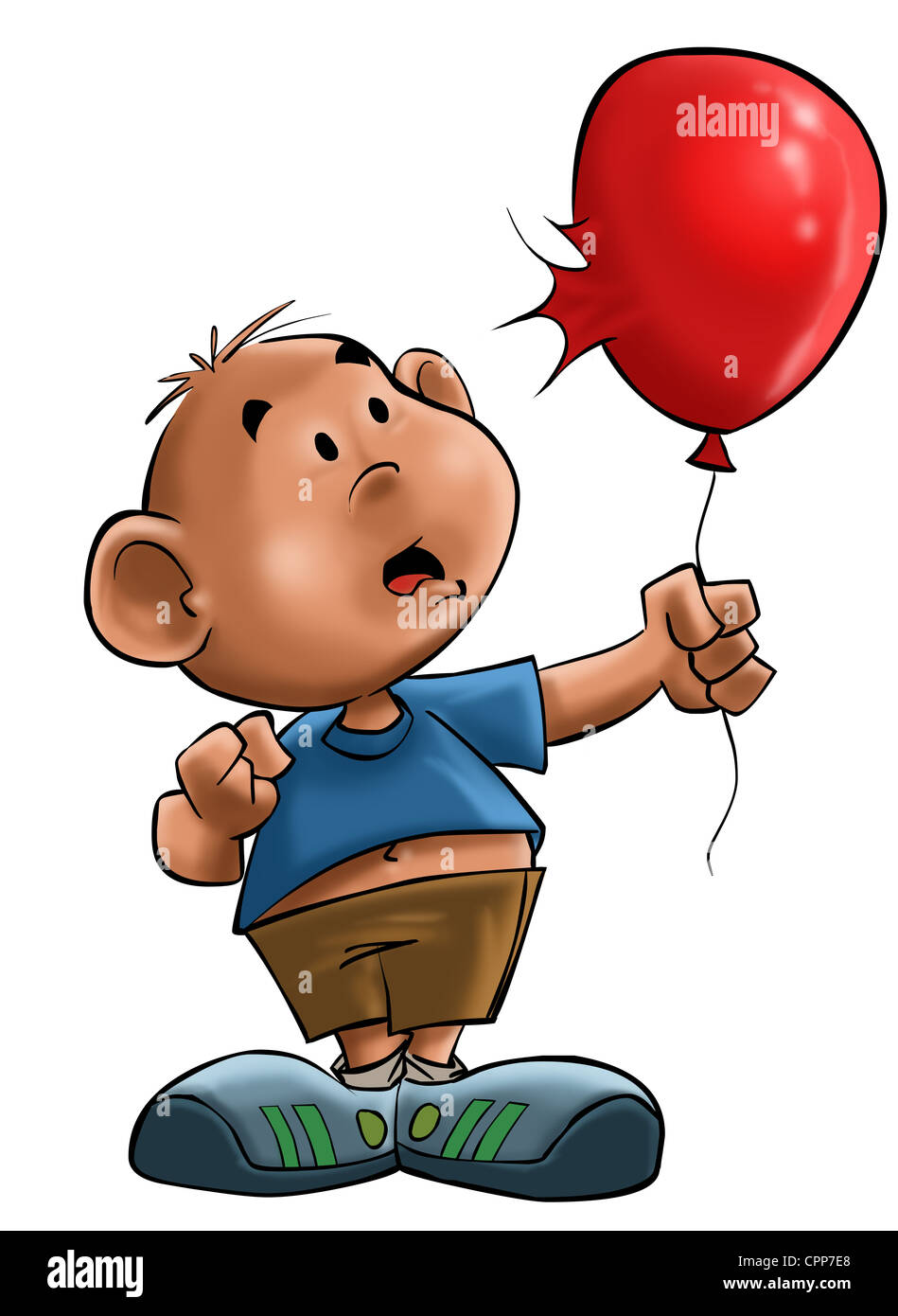 boy with a red balloon which get burst Stock Photo