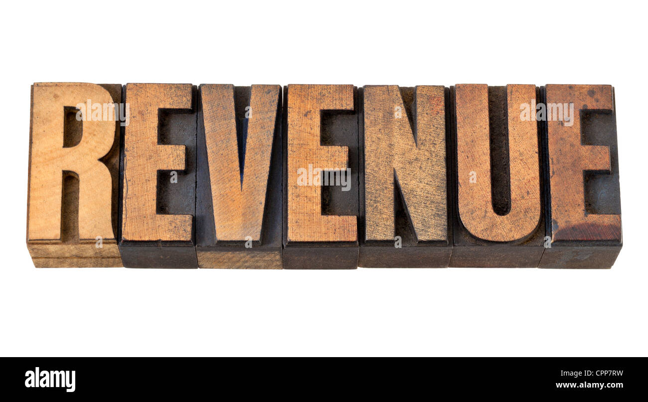 revenue - financial concept - isolated word in vintage letterpress wood type Stock Photo