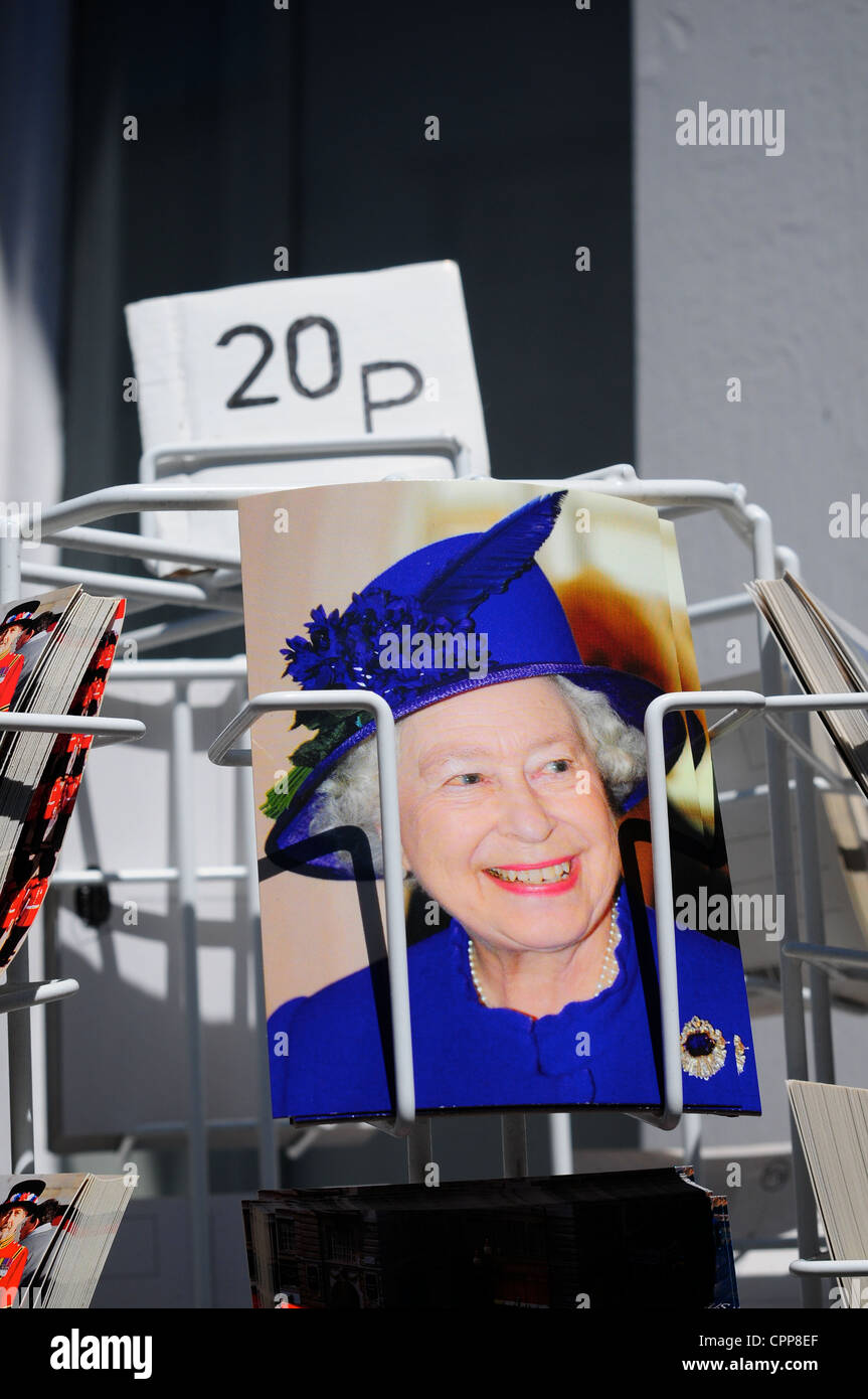 Postcard for sale picturing Queen Elizabeth II, London, England Stock Photo