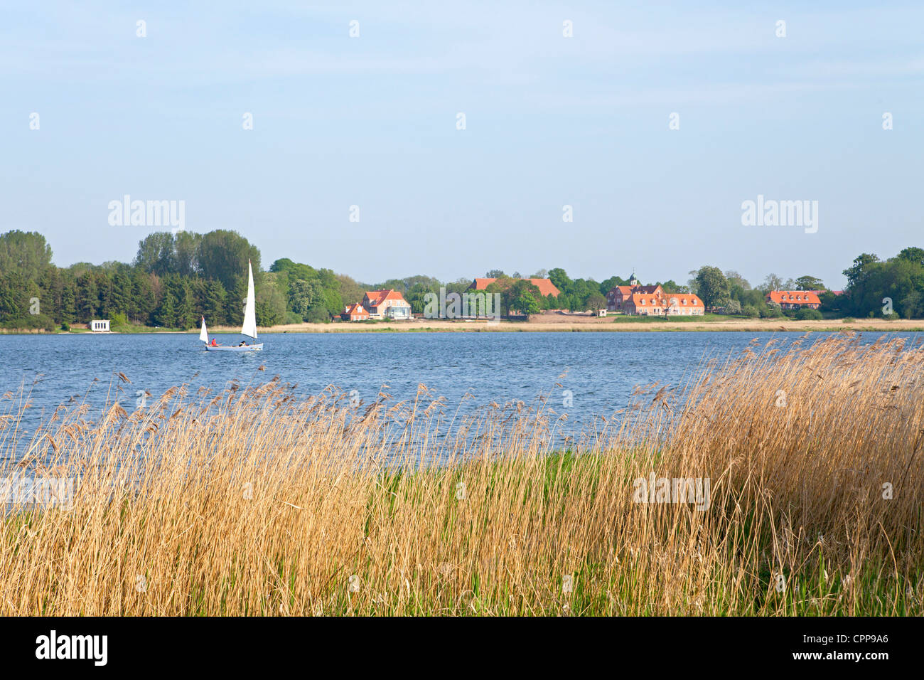 panoramic view of Gut Stubbe from viewpoint Kleines Nis near Lindau, Baltic Sea Fjord Schlei, Schleswig-Holstein, Germany Stock Photo
