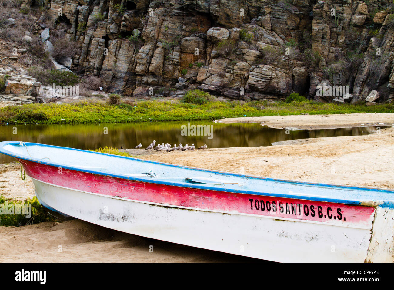 Fishing boat on beach in "Todos Santos" Baja Mexico Stock Photo Alamy