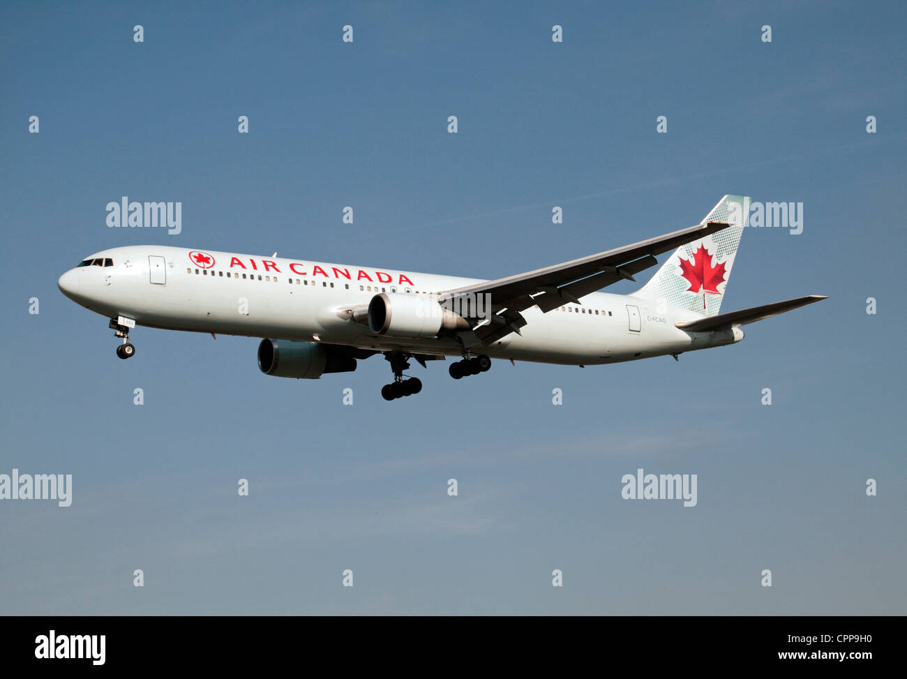 The Air Canada Boeing 767-375/ER (C-FCAG)  about to land at Heathrow Airport, London, UK. Feb 2012 Stock Photo