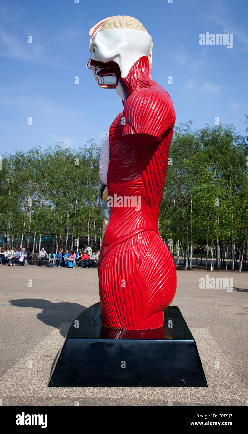 Side view of Damien Hirst's Hymn sculpture, outside The Tate Modern, Southbank, London, England, UK Stock Photo