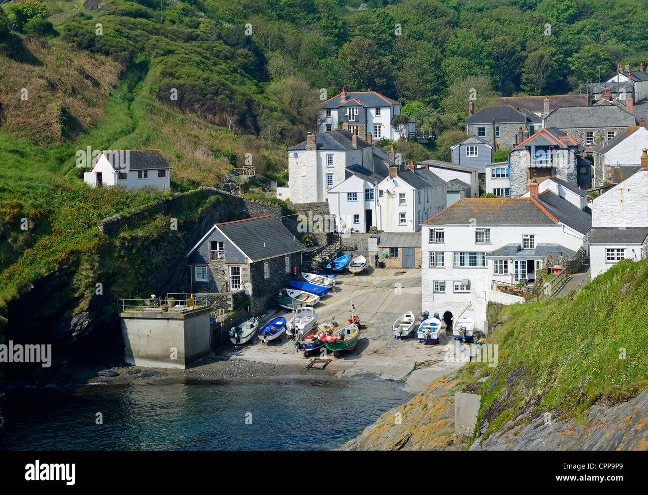 The peaceful village of Portloe in Cornwall, UK Stock Photo