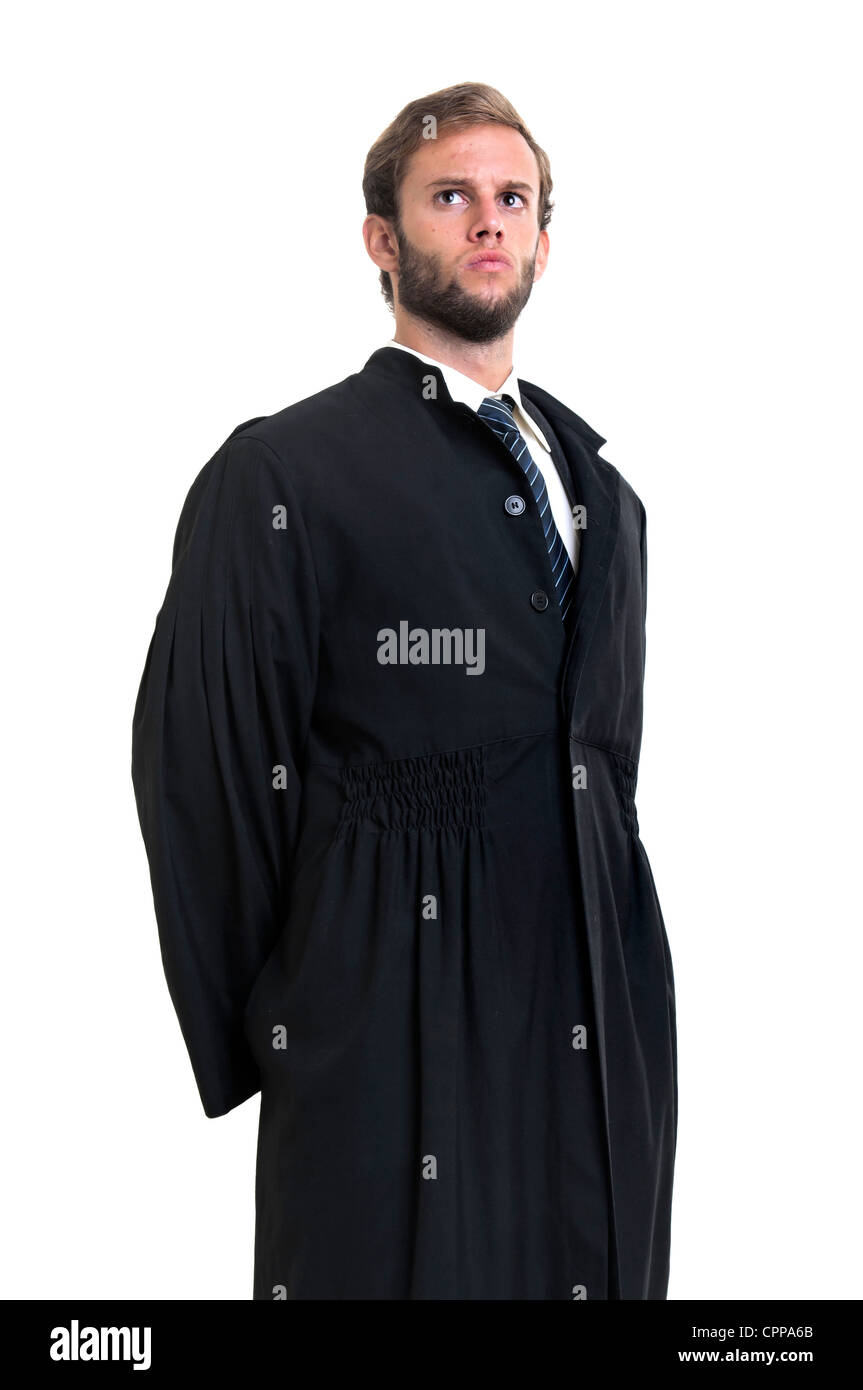 Young lawyer dressed with a toga isolated in white Stock Photo Alamy