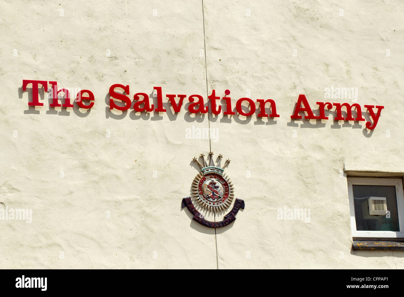 The Salvation Army sign and weathered emblem in Redruth, Cornwall UK. Stock Photo