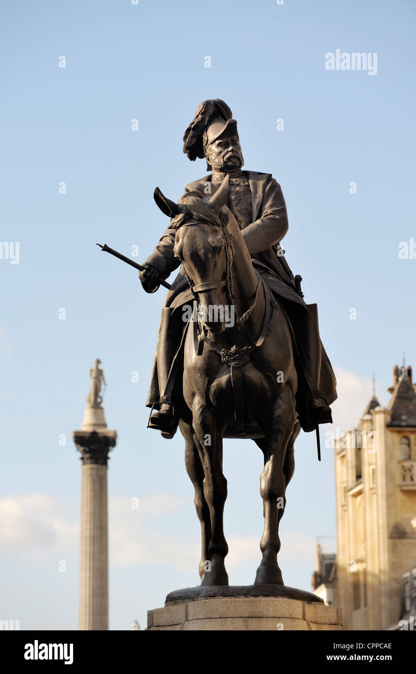 Statue of Prince George, Duke of Cambridge. North along Whitehall to Nelson's Column in Trafalgar Square, central London Stock Photo