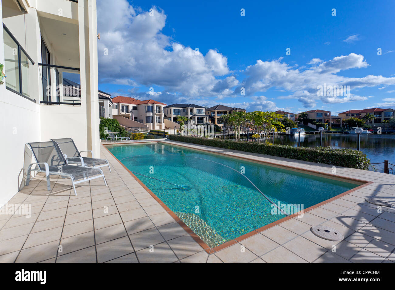 View of luxurious waterfront houses Stock Photo - Alamy