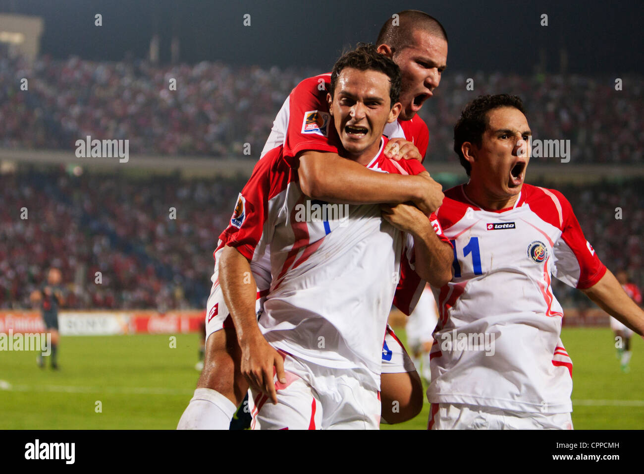 Costa Rica players celebrate after a goal against Egypt during a FIFA U-20 World Cup round of 16 soccer match. Stock Photo