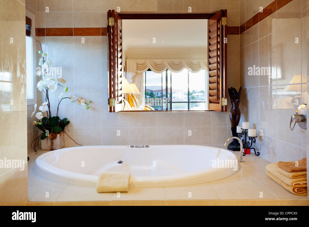 Luxurious bathroom in stylish house Stock Photo
