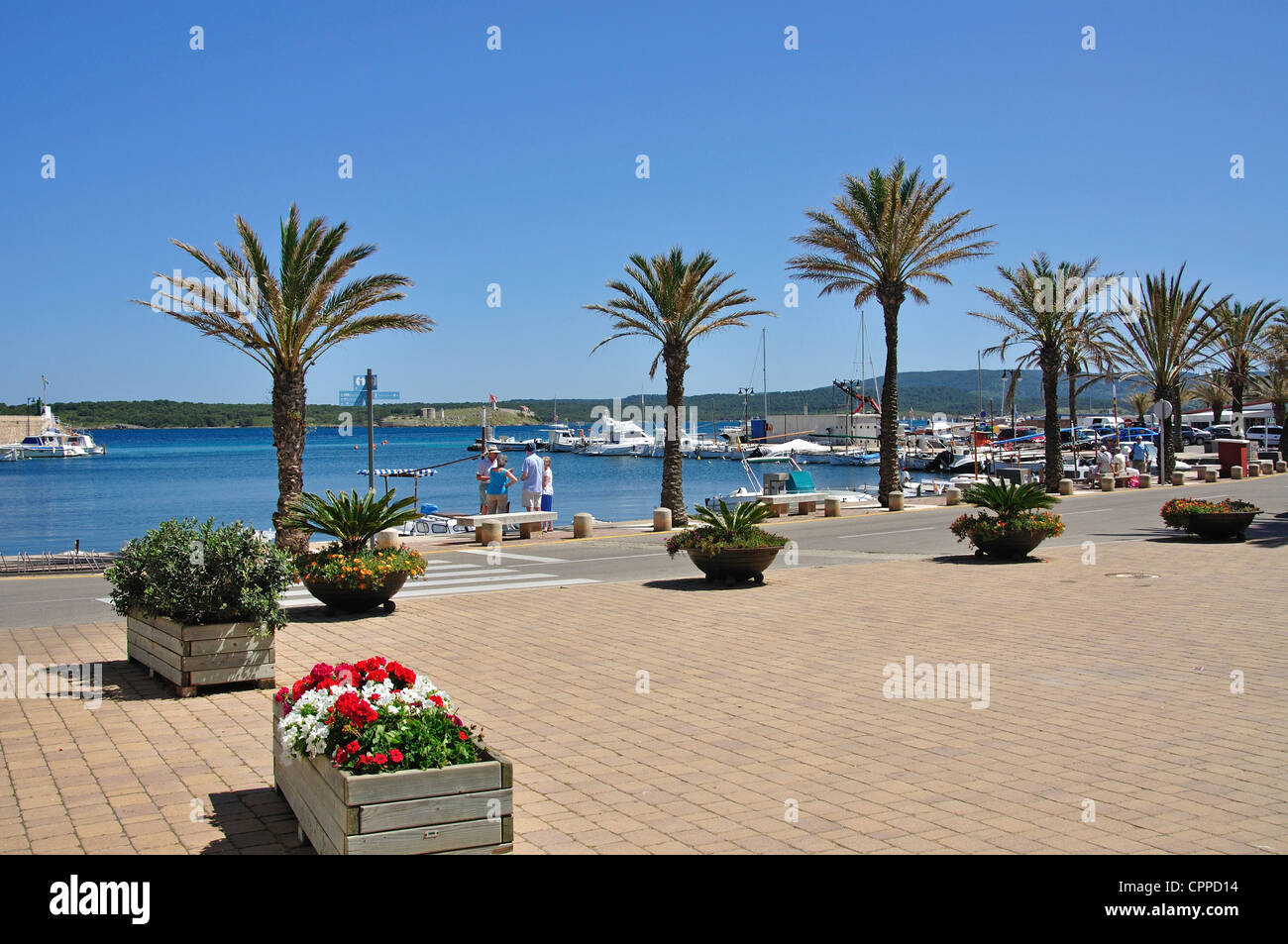 Marina promenade, Fornells, Menorca, Balearic Islands, Spain Stock Photo