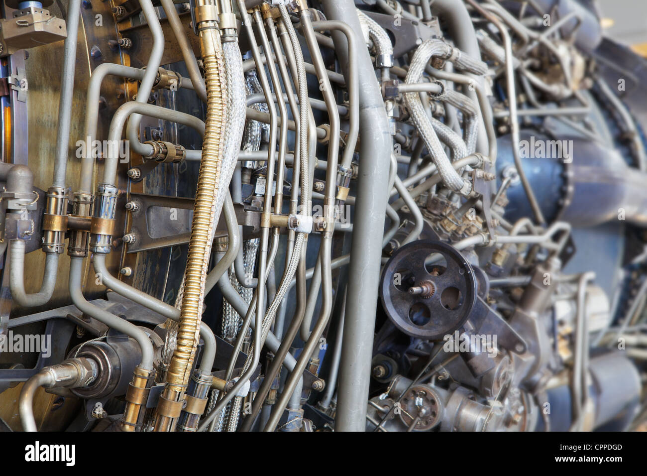 The complicated plumbing of tubing inside a jet engine Stock Photo Alamy