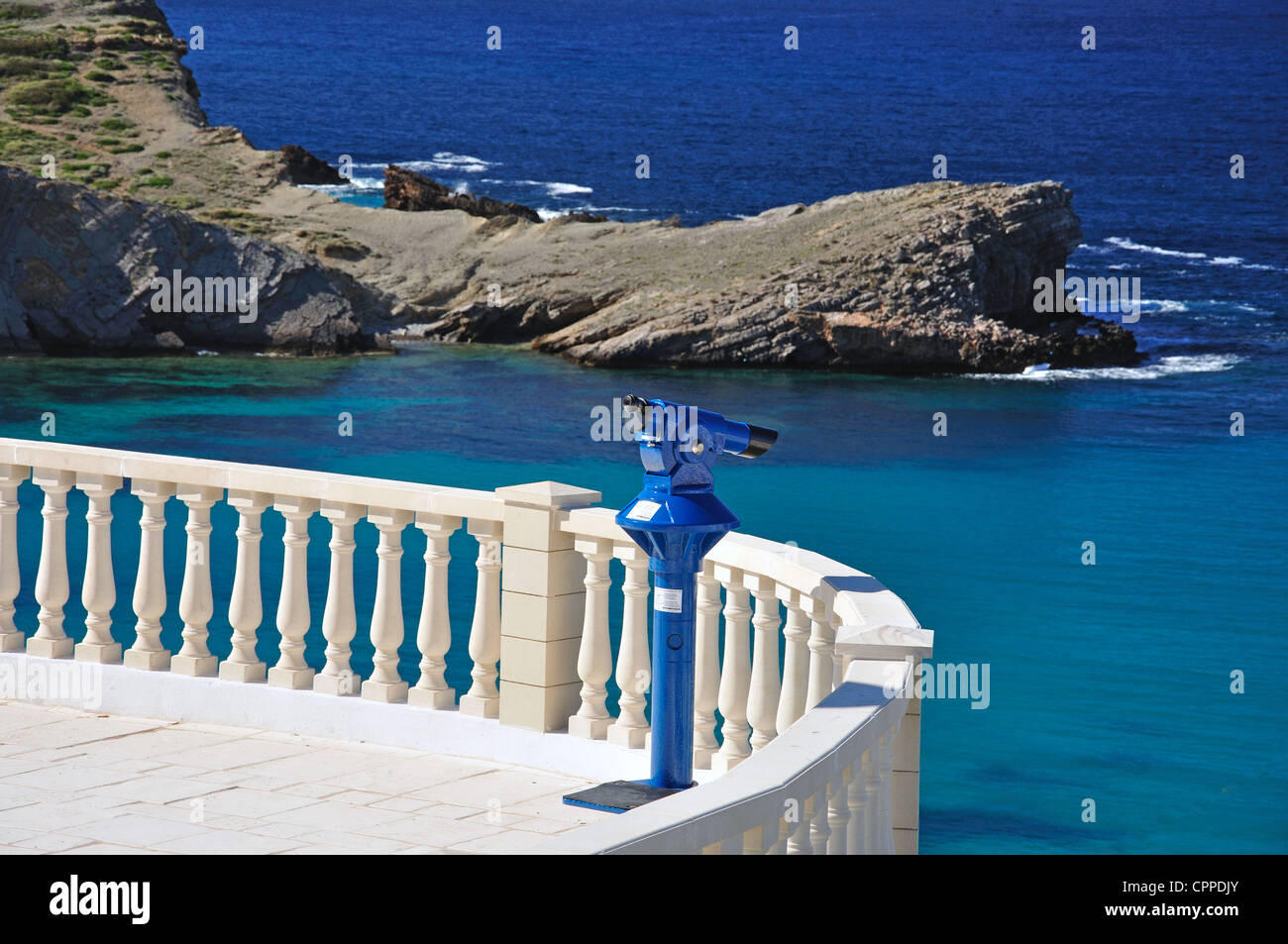 Promenade beach lookout, Arenal d'en Castell, Menorca, Balearic Islands, Spain Stock Photo