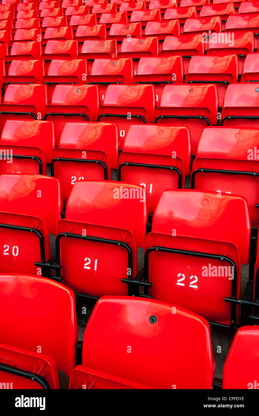 Red seats in the Kop at Anfield, home of Liverpool Football Club, when  stadium is empty Stock Photo - Alamy