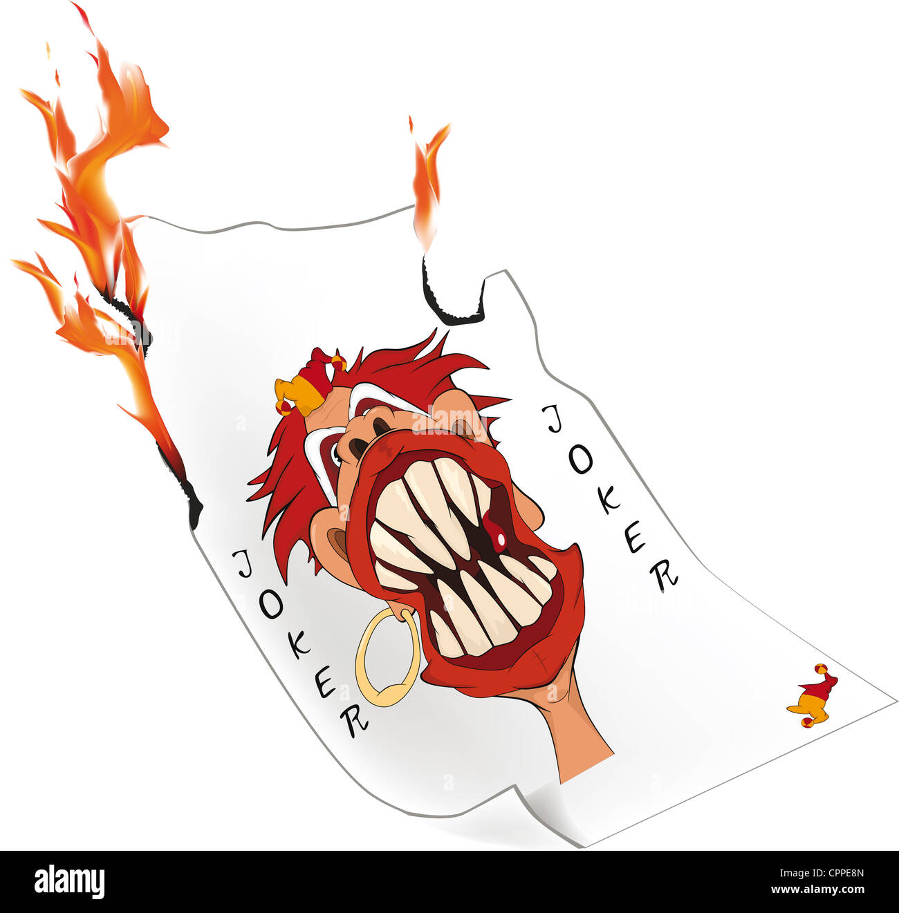 Joker a playing card and fire Stock Photo