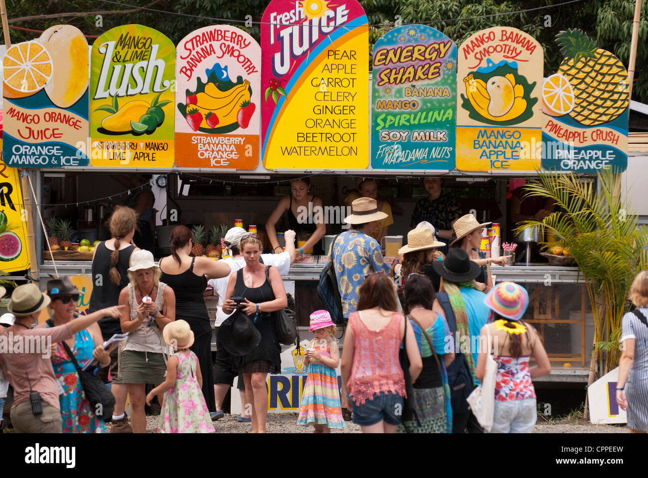 Fresh juice stand at the Woodford Folk Festival. Stock Photo