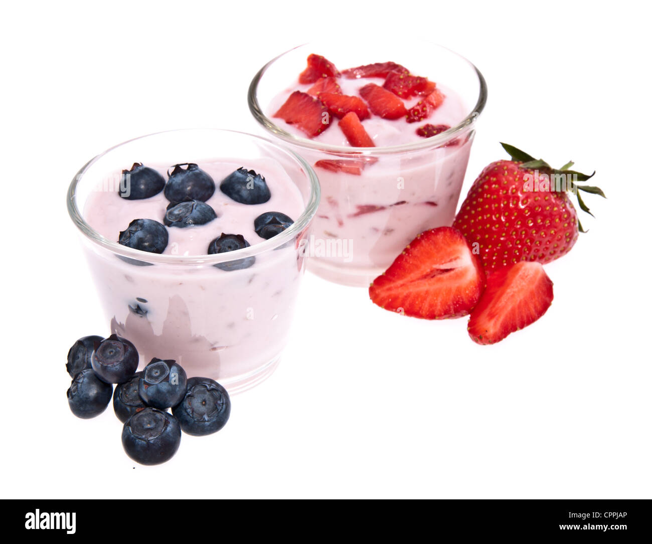 Mixed Yogurts (Blueberry and Strawberry) isolated on white background Stock Photo