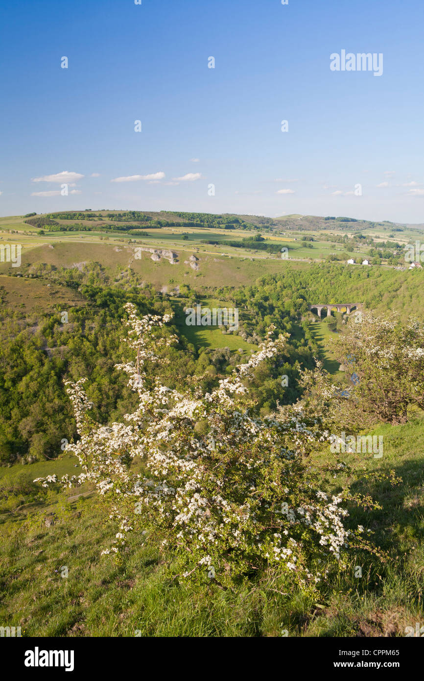 Monsal Dale with Monsal Head and viaduct, Derbyshire, Peak District Stock Photo