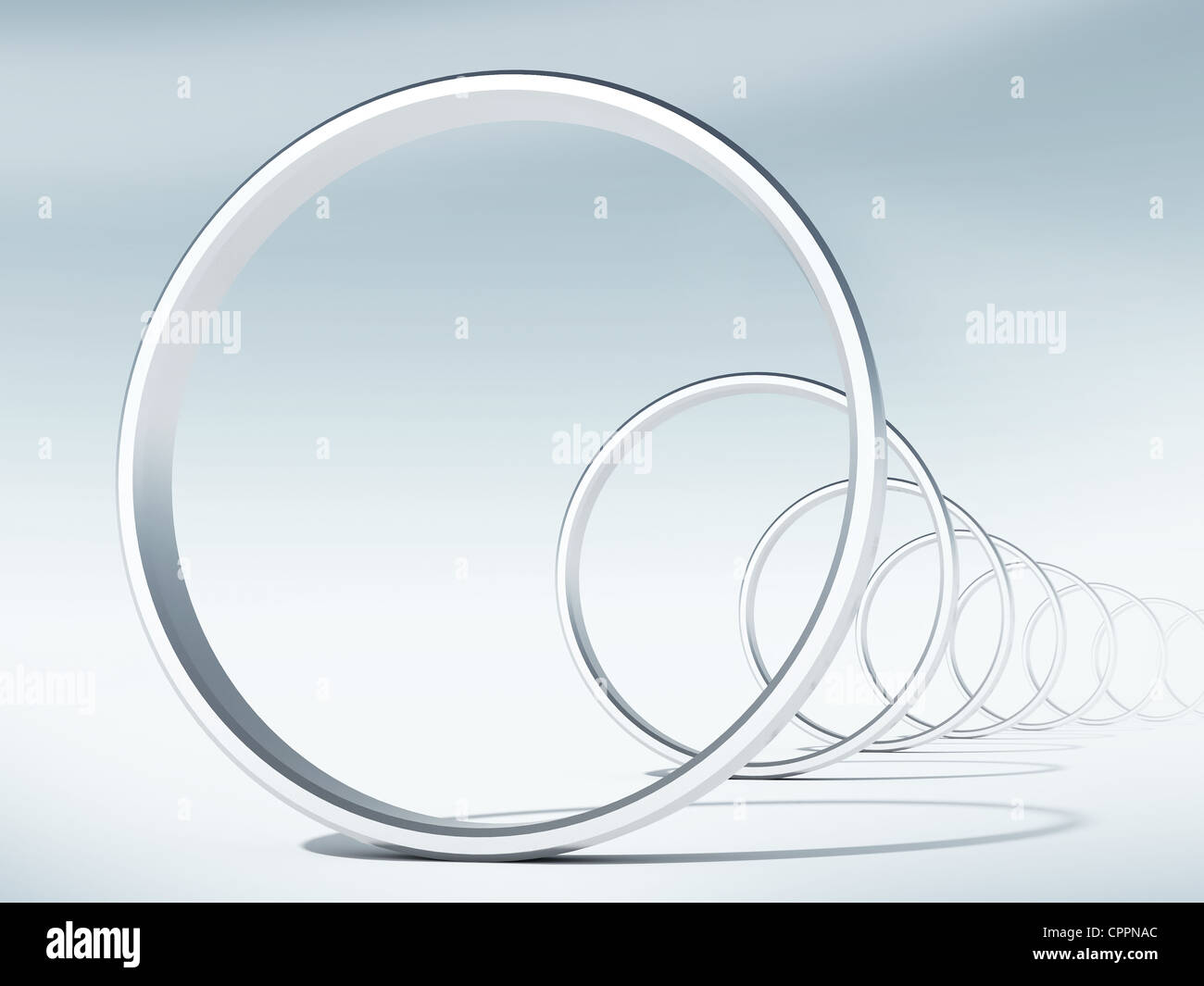 3d render illustration: flight through curved tunnel of rings Stock Photo