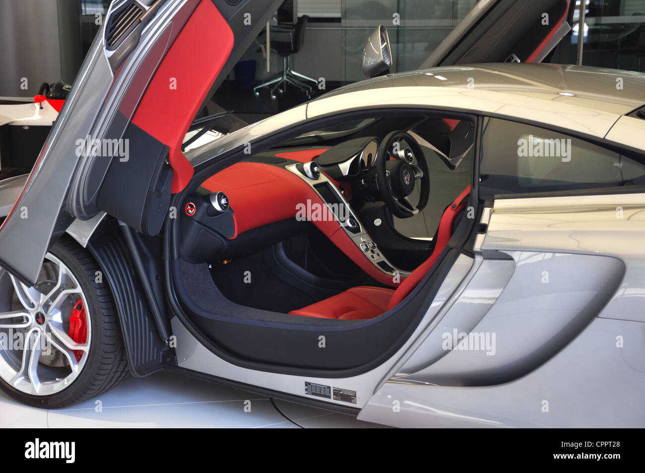 Cockpit Of A Mclaren Mp4 Supercar With Both Gullwing Doors