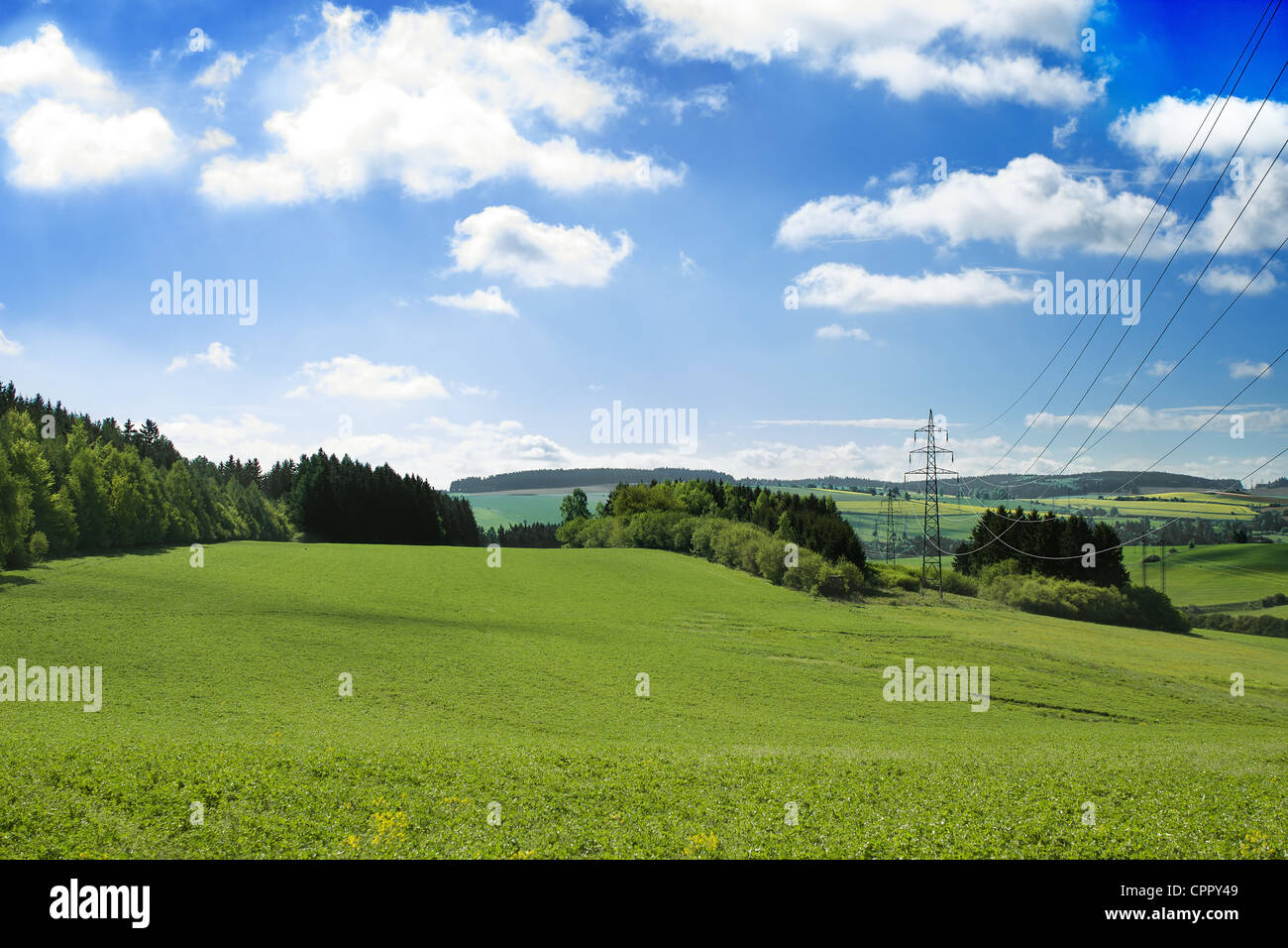 summer landscape with green field and blue sky Stock Photo - Alamy