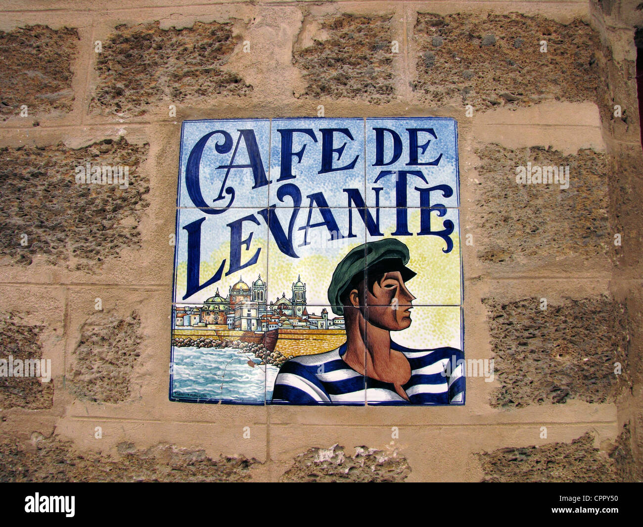 Spain Andalusia Cadiz Cafeteria ceramic sign Stock Photo