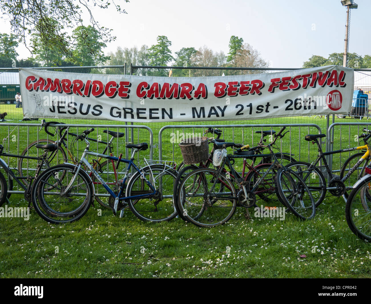 Cambridge Camra beer festival sign and banner at Jesus Green Cambridge 2012 Stock Photo